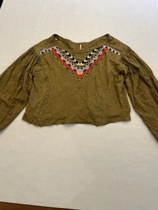Free People Women's Hand Me Down Embroidered Top Moss Green Size Small - Picture 1 of 6