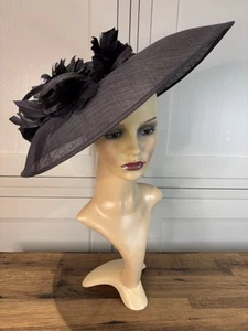Jacques Vert Slate Grey Sinamay Feather Circular Mother Guest Wedding Hatinator - Picture 1 of 17