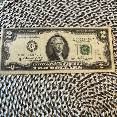 1976 $2 DOLLAR BILL / MISALIGNMENT ERROR/ LOW MINTAGE # C 00216454 A .  / WOW / - Image 1 of 4