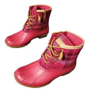 Sperry STS86932 rosa Gr. 5 kariert Salzwasser Ente Regen Stiefel Schuhe Booties - Bild 1 von 6