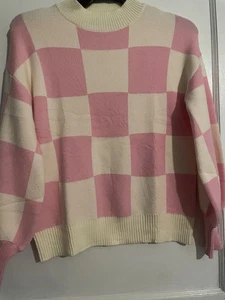 Acogedor Suéter Rosa-Beige a Cuadros - Elegante Tejido para Looks Informales y Chic Talla S - Imagen 1 de 5