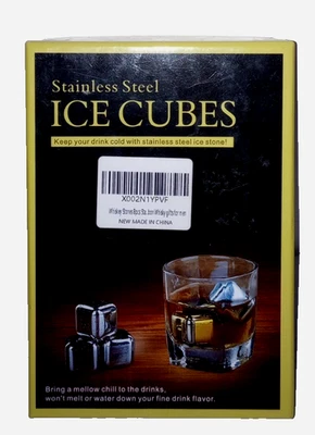 Cubos de gelo de aço inoxidável - Reutilizáveis - 8 cubos com pinças - Mantém as bebidas frias - Novo - Imagem 1 de 4