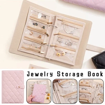 Jewelry Storage Book Velvet with Zipper Necklace Binder Storage Book PU Leather. - Image 1 of 4