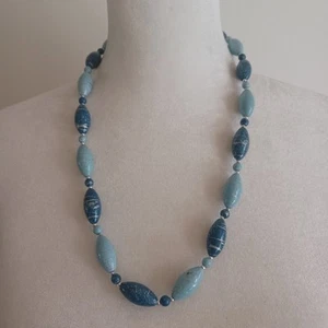 Vintage Japan Midcentury blau konisch Kunststoff gesprenkelt Perlen Halskette - Bild 1 von 4