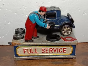 Full Service Mechanical Bank Cast Iron Auto Car Home Man Cave Barn Decor - Picture 1 of 4