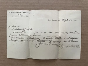 Vintage 1901 MT VERNON COAL CO Ill Hand Written Letter KERN West Brookfield OH - Picture 1 of 7