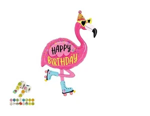 Flamingo Roller Skating 42'' Balloon Birthday Party Decorations With Stickers - Picture 1 of 1