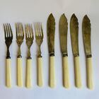 Vintage EPNS Set Of 4 Fish Knives and Forks Cream Handles Decorative Tarnished