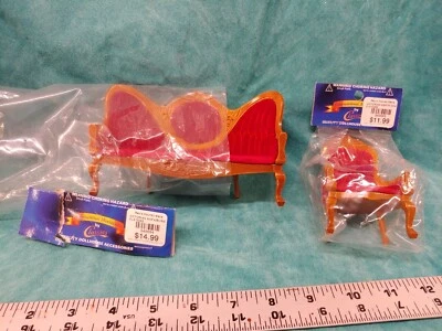 Vintage Miniature Dollhouse Victorian Reminiscence Settee/Sofa & Chair Burgundy - Image 1 of 4