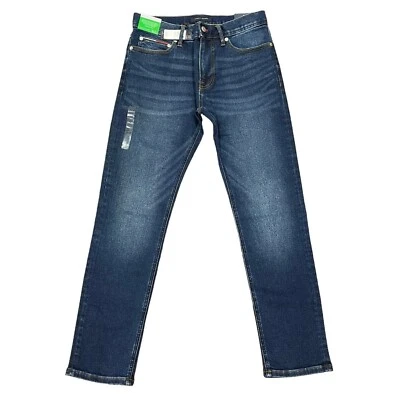 Jeans masculino slim fit reto lavagem escura Tommy Hilfiger stretch premium novo com etiquetas - Imagem 1 de 4