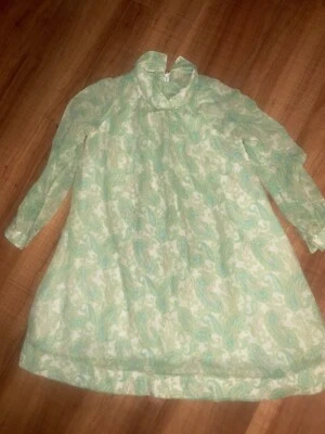 Vestido Mod Vintage Verde Cachemira Talla 8 Forrado Gasa Boho Hippie Disco  Foto 1 de 4