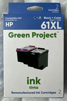 Green Project 61XL Black Tri-Color Ink Cartridge Set CR258BN CH563WN CH564WN - Image 1 of 4