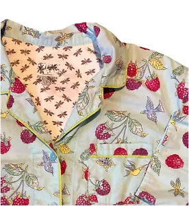 Nick and Nora cotton pajama top raspberry butterfly birds button up sz XL - Picture 1 of 6