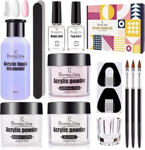 Set Polvere E Liquido Acrilico per Unghie, 3 Colori(Trasparente, Rosa, Bianco) - Foto 1 di 12