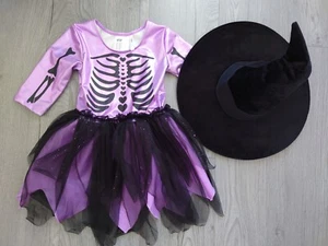 H&M Zara Kids Girl Halloween Purple Witch Tulle Dress & Hat 2-4yrs - Picture 1 of 4