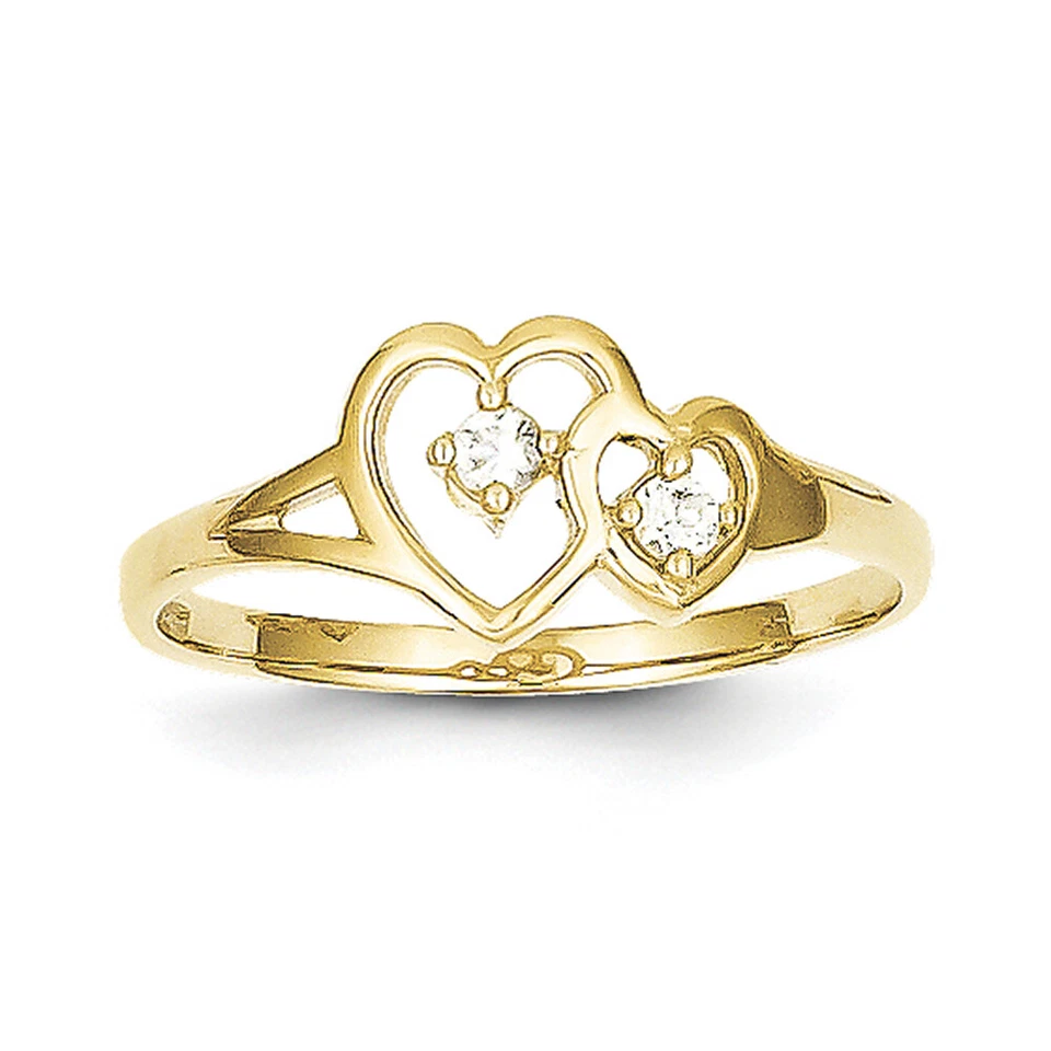 10k Yellow Gold w/Rhodium Double Heart CZ Ring 10C1184 Size 6 - Image 1 of 1
