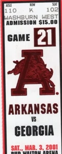 Arkansas Razorbacks Basketball Ticket Stub Georgia Bud Walton Arena 3.3.2001 - Bild 1 von 2