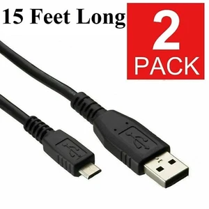 2 x 15ft Micro USB Data Sync Charger Charging Cable Cord PS4 Xbox One Controller - Picture 1 of 4