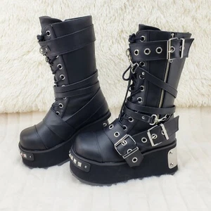 Trashville 250 Multi Strap Goth Punk Rock 3.25" Platform Boot Black DEMONIA NY - Picture 1 of 11