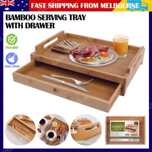 Premium Bamboo Serving Tray with Drawer Tea Coffee Lap Tray Table Food Organizer - Picture 1 of 12
