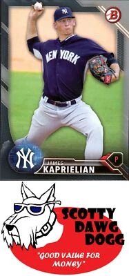 2016 Bowman #BCP71 James Kaprielian Chrome Prospects Blue Refractor - Image 1 of 2