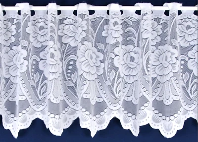 Sally Floral Lace  Cafe Net  Curtains White - Sold by the Metre - Free Postage - - Image 1 of 3