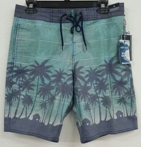 Roundtree Yorke Surf Shop Aqua Palm Striped Men's Swimwear NWT $49.50 Choose Sz - Picture 1 of 3