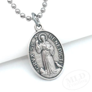 Collar Colgante Medalla Italiana San Benito - Aleación de Plata Zinc, Cadena de 24 - Imagen 1 de 9