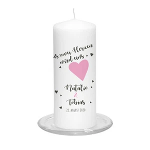 Hochzeitskerze Zwei Herzen inkl. Personalisierung & Farbwahl Hochzeit Traukerze - Bild 1 von 3