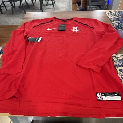 MENS NBA NIKE DRY DRI FIT HOUSTON ROCKETS LONG SLEEVE SHIRT XXL 2XL RED NWT $90 - Image 1 of 4