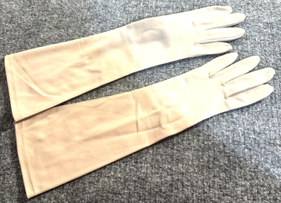 Luvas vintage Van Raalte náilon bronzeado feminino tamanho 7 feitas nos EUA fantasia festa chá - Imagem 1 de 4