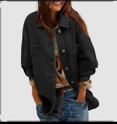 NUEVO CON ETIQUETAS Hudson Damas Camisa Denim Chaqueta Grande Negra (Vintage) Talla XS Foto 1 de 4