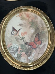 Home Interiors Oval Schmetterlinge Wandkunstdruck Gold Blumenrahmen Landhaus Groß - Bild 1 von 7