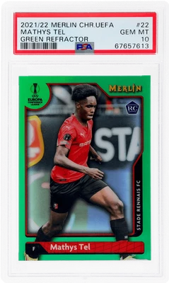 2021 Topps Merlin UEFA Champions League Mathys Tel Green Refractor /99 PSA 10 - Image 1 of 2