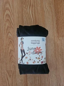 NWT June & Daisy Plush Corduroy Black Leggings Mid Rise Women's Size Large 12-14 - Picture 1 of 6
