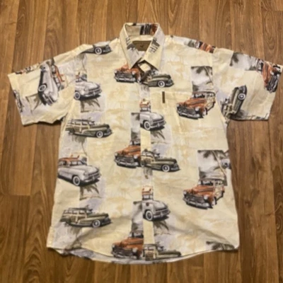 Camisa De Colección North River Outfitters Hombres Grande Blanca Coches Clásicos AOP Foto 1 de 4