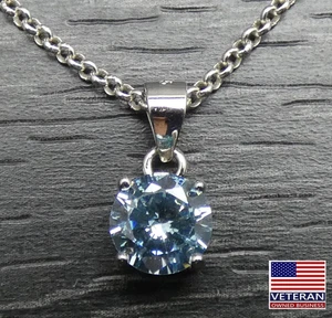 Sterling Silber runder hellblauer Stein Anhänger Rolo Halskette 18 Zoll - Bild 1 von 10