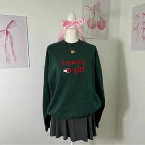 Vintage 90's Tommy Girl TH Tommy Hilfiger Spellout Green Sweatshirt Womens XL - Picture 1 of 9