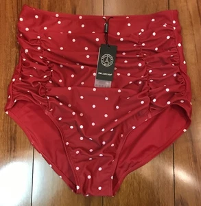 Relleciga High Waist Tummy Control Ruched Swim Bottom Red Polka Dot Large NWT - Picture 1 of 4