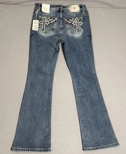 Pantalones de mezclilla Miss Me para mujer talla 30 azul bota tiro medio pedrería tachuelas desgastados NUEVO - Imagen 1 de 15