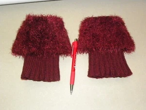 Faux Fur Wrist Ankle Warmer Boot Cuffs Burgandy False Sleeve Fingerless glove - Picture 1 of 2