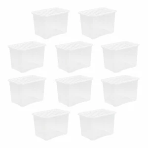 10 x 80L Large Clear Storage Box with Lid Crystal Plastic Containers Home - UK - Picture 1 of 11