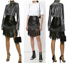 Balmain Paris Leather Fringed Leather Mini Skirt Stud Chain Skirt Fringes 40
