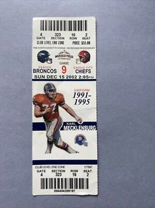 NFL Football TICKET STUB - Kansas City Chiefs @ Denver Broncos December 15, 2002 - Picture 1 of 5