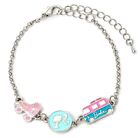 Barbie?? Charm Bracelet with three enameled Charms - Silhouette, Skate, & Cam...