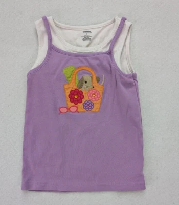 Gymboree Girls Tank Top Purple & White Picnic Puppy Sleeveless Size 7 FLAWS - Image 1 of 4