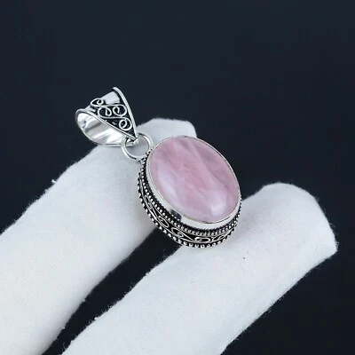 Naturale Quarzo Rosa Gemma Stile Vintage 925 Argento Pendente Argento Per Regali - Immagine 1 di 4