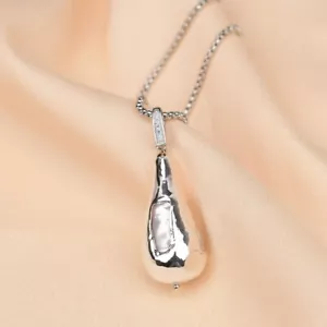 Collar Cadena 18" Natural Blanco Biwa Keshi Perla Metal Borde Color Plata - Imagen 1 de 9
