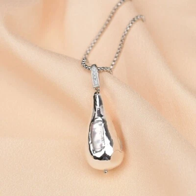 Collar Cadena 18" Natural Blanco Biwa Keshi Perla Metal Borde Color Plata Foto 1 de 4