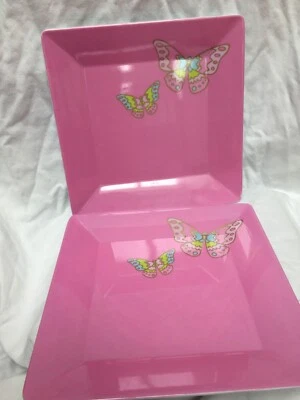 2 Swell by Cynthia Rowley Melamine Plates Ilene Rosenzweig Square Butterfly Pink - Image 1 of 4